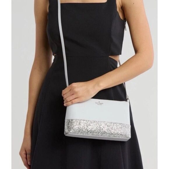 Kate Spade New York Flash Glitter Crossbody Handbag Purse Grey Silver / NWOT - Picture 1 of 9